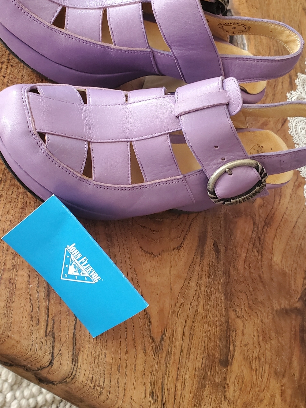 John Fluevog Lavender Leather Cutout Slingback Sandals